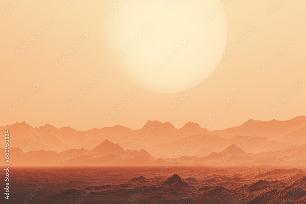 Beautiful minimalistic artistic landscape of an alien world. Desert space landscape, planet pollution, devastation, Using duotone and filter.