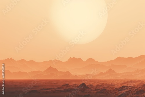 Beautiful minimalistic artistic landscape of an alien world. Desert space landscape, planet pollution, devastation, Using duotone and filter.