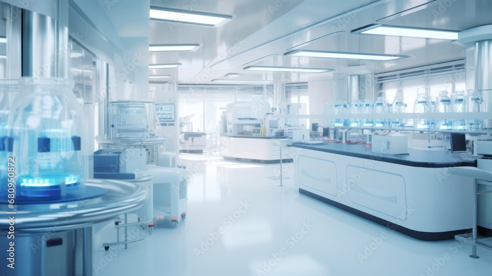 Blur Futuristic lab, clean science laboratory. Blur Futuristic lab, clean science laboratory.
