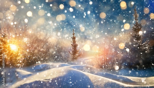 Enigmatic Winter Scene: Illumination and Gentle Snow Blur