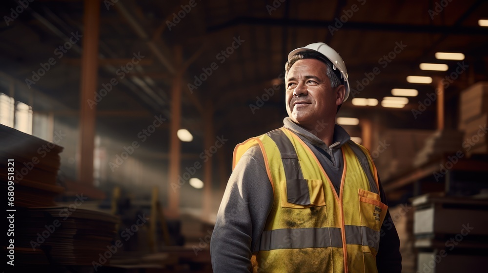 Construction supervisor in big warehouse Construction supervisor in big warehouse