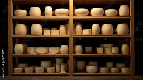 Wallpaper Mural Cow milk cheese, stored in a wooden shelves and left to mature  Torontodigital.ca