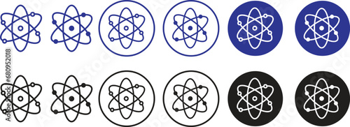 Atom icons Set . Molecule nucleus science vector symbols. physics nuclear research signs. electron, proton, or neutron chemistry icons in Flat style with editable stock on transparent background.