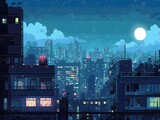 city ​​night view pixel art, Generative AI