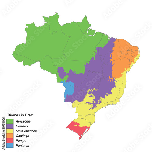 Map of biomes in Brazil, six terrestrial biomes photo