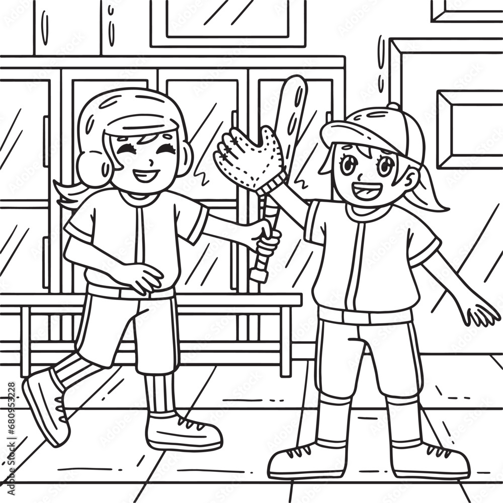 Baseball Girl Teammate Coloring Page for Kids