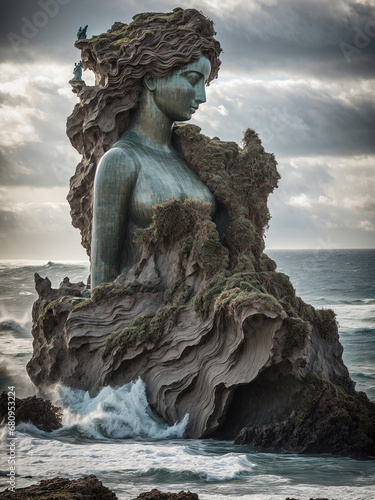 Hera s sculpture somewhere on a wild island