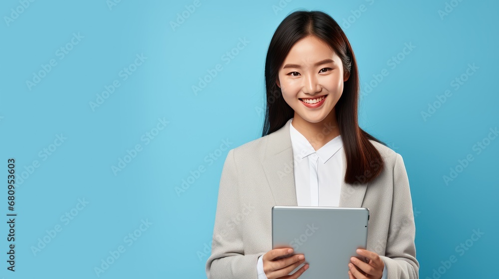 Portrait of young Chinese woman, teacher or student with digital tablet Portrait of young Chinese woman, teacher or student with digital tablet