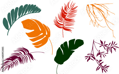 A set of a variety botanical plants and flowers. Miniature images of endangered flora.
