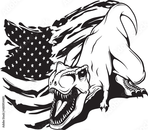 T rex dinosaur, dangerous extinct predator outline illustration. Prehistoric creature isolated monochrome clipart. Tyrannosaurus, carnivore jurassic period beast line art for coloring book