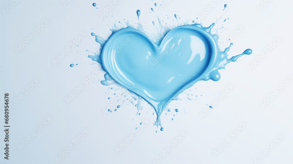 Light blue heart made of cream and water splashes on a light background. Cosmetic love concept. Generative AI