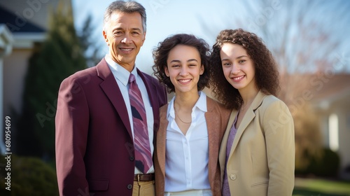 Take portraits of father, mother, and daughter in business attire. Looking at the camera 