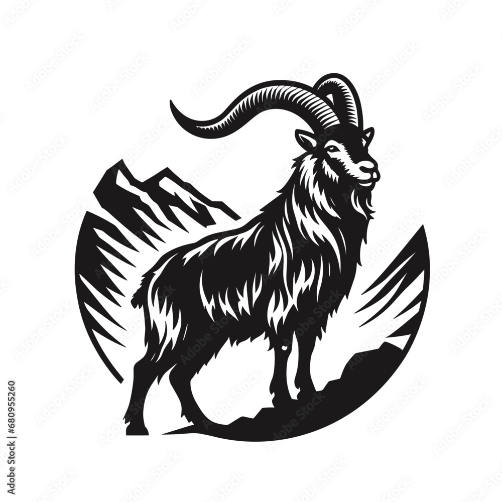 Fototapeta premium Markhor Vector Logo, Goat Logo, Vector Logo
