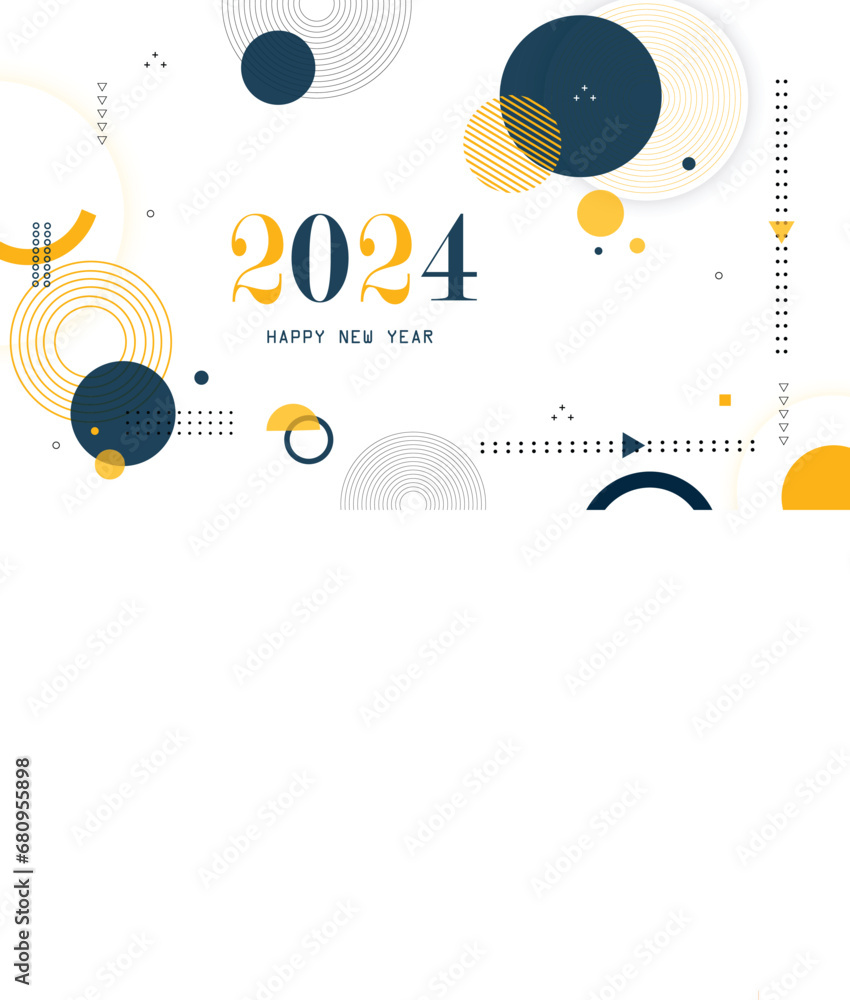 Modern abstract design Happy New Year 2024. Colorful number design template 2024. Typography symbol 2024 Happy New Year. Vector illustration with trendy and fashionable color labels.