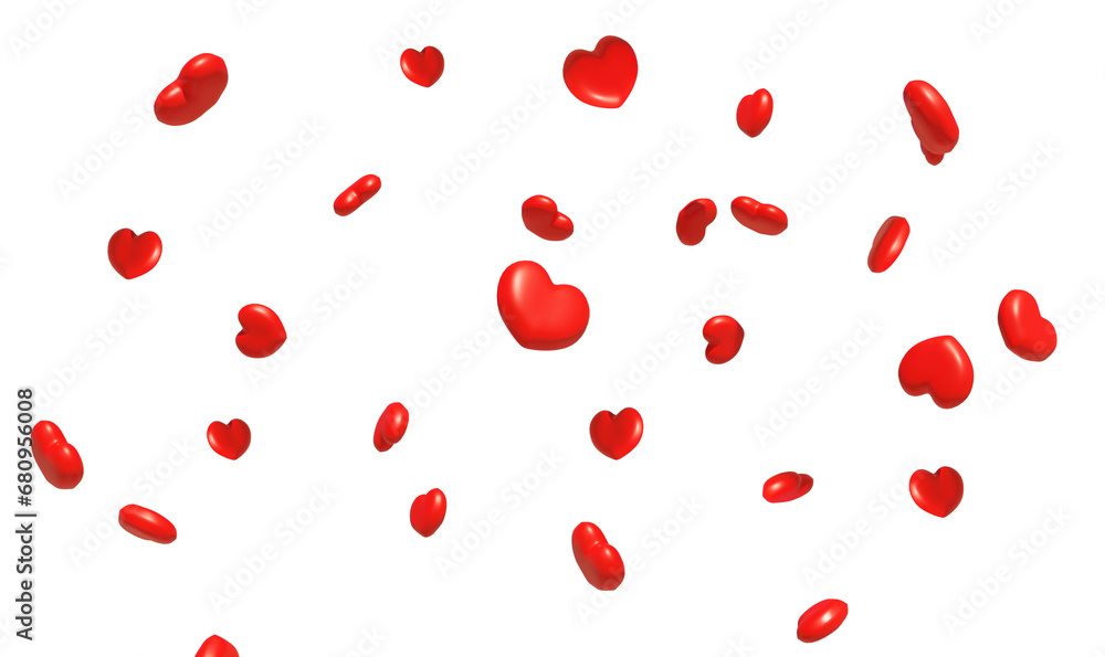 3D render of Lots of Small Red Hearts in Chaos. transparent background