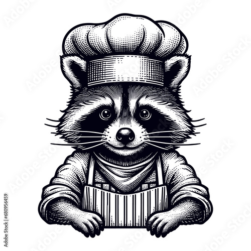 raccoon wearing a cook apron and chef hat sketch