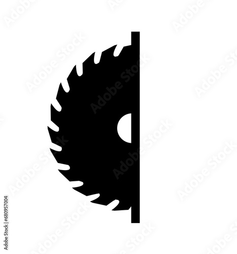 Cartoon circular blades icon or symbol. Drawing half logo. Circular saw blade for woodworking machine, sawing machine. Electric saw, circle. Vector