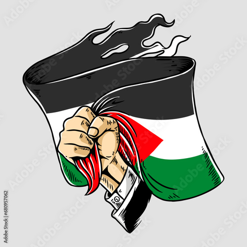 hands holding the Palestine flag illustration