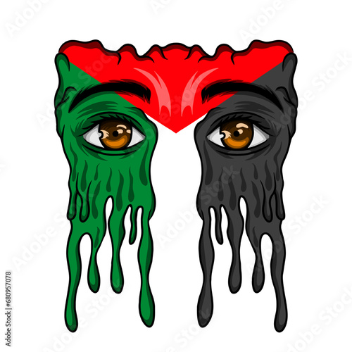 eyes with a combination colors of the Palestinian flag