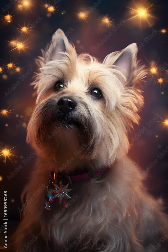 yorkshire terrier on the christmas background yorkshire terrier on the christmas background