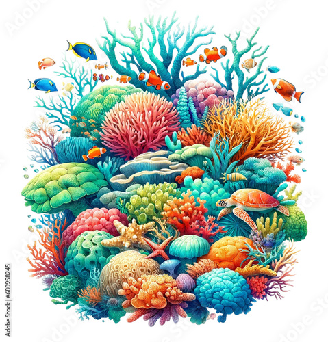 Underwater Tapestry  Isolated Watercolor of the Great Barrier Reef