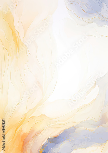 an abstract painting of a yellow and blue swirl. Abstract Silver Foliage background. VIP Invitation
