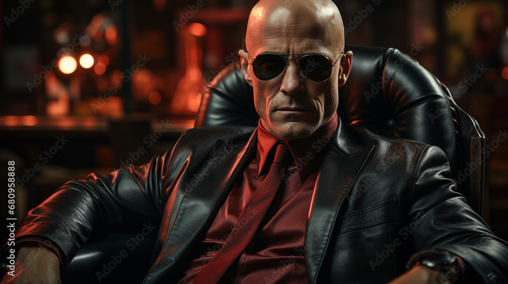 Fototapeta premium Bald man wearing black sunglasses.