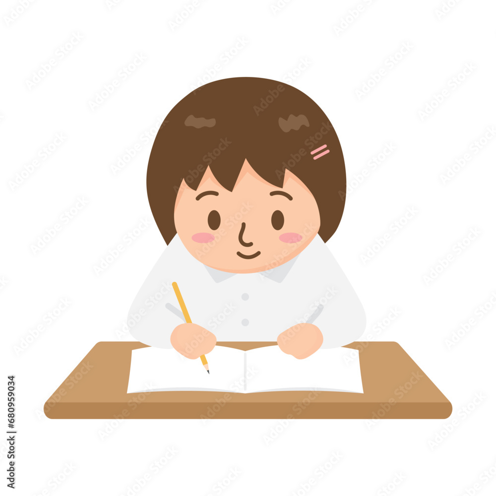 Student girl studying or taking exam vector illustration. Do homework. Students go to school. Back to school. Used for educational images. Student girl studying or taking exam vector illustration. Do homework. Students go to school. Back to school. Used for educational images.