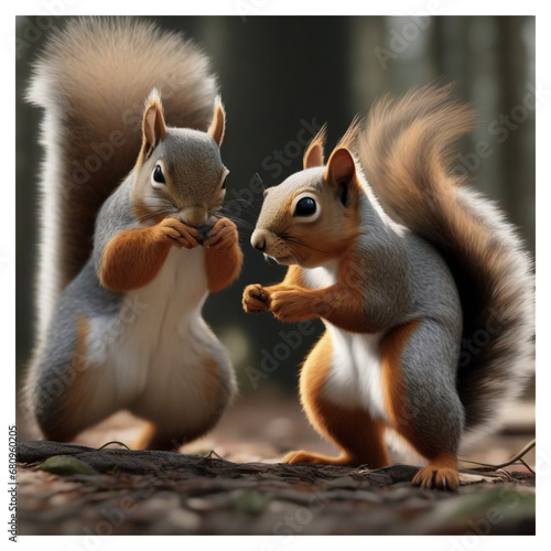 A pair of squirrels living in the wild   generative ai