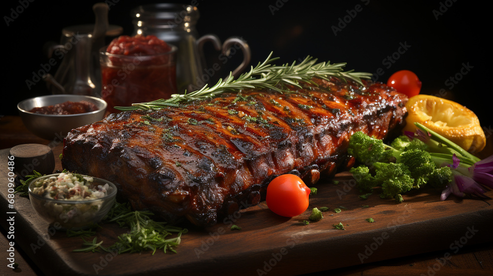 Grilled barbeque pork ribs.
