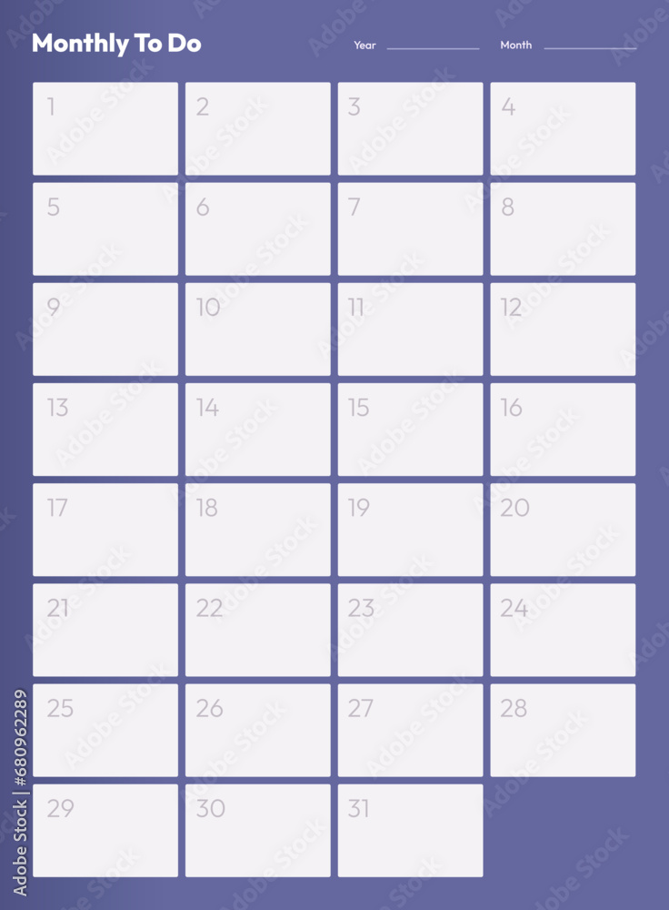 Monthly To Do printable A3/A4 album size calendar Monthly To Do printable A3/A4 album size calendar