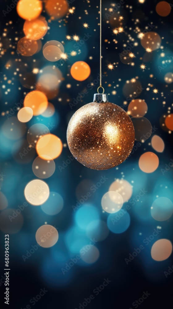 Bokeh effect of lights and blue background of Christmas baubles. Generative Ai. Bokeh effect of lights and blue background of Christmas baubles. Generative Ai.