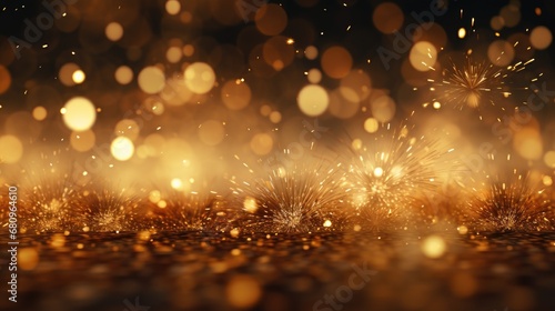 Fireworks and bokeh in gold and dark red. Generative Ai.