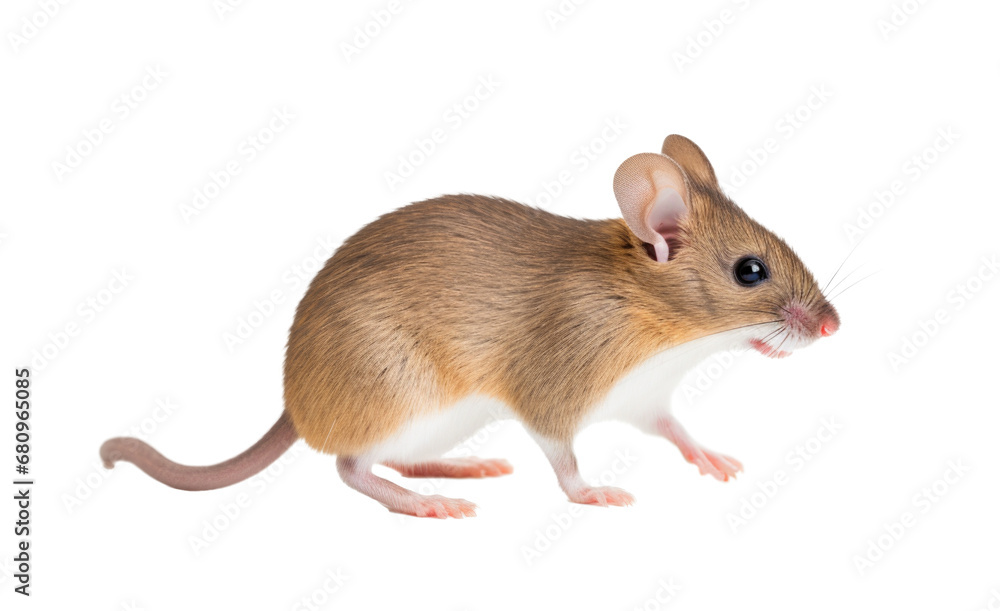 Active little mouse with keen eyes isolated on transparent white
