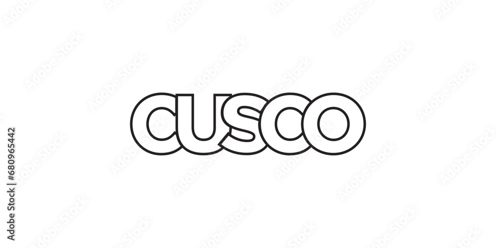 Cusco in the Peru emblem. The design features a geometric style, vector illustration with bold typography in a modern font. The graphic slogan lettering. Cusco in the Peru emblem. The design features a geometric style, vector illustration with bold typography in a modern font. The graphic slogan lettering.