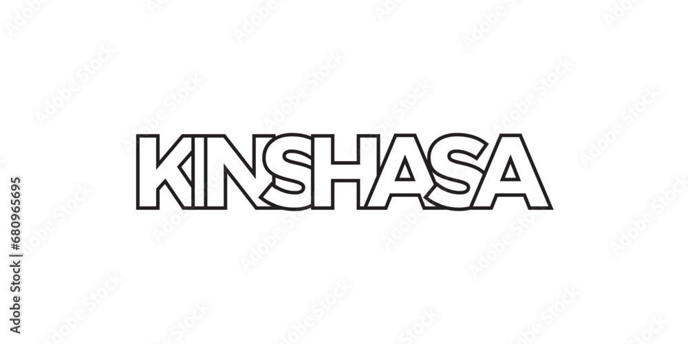 Kinshasa in the Congo emblem. The design features a geometric style, vector illustration with bold typography in a modern font. The graphic slogan lettering.