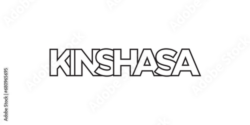 Kinshasa in the Congo emblem. The design features a geometric style, vector illustration with bold typography in a modern font. The graphic slogan lettering.
