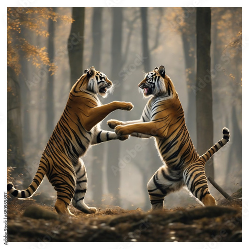 pair of wild tigers ,   generative ai  © 형대 윤