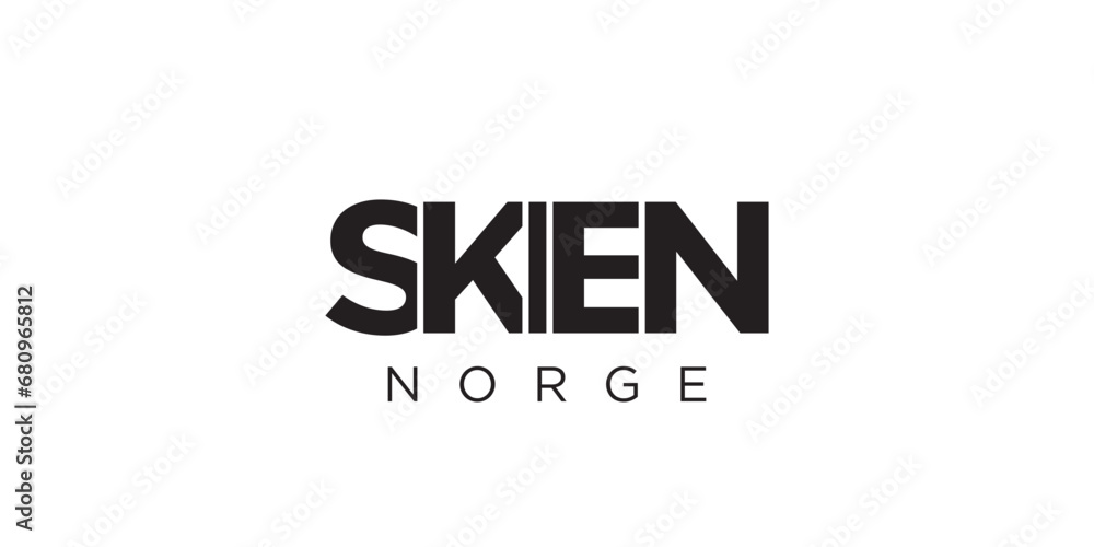 Skien in the Norway emblem. The design features a geometric style, vector illustration with bold typography in a modern font. The graphic slogan lettering. Skien in the Norway emblem. The design features a geometric style, vector illustration with bold typography in a modern font. The graphic slogan lettering.