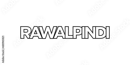 Rawalpindi in the Pakistan emblem. The design features a geometric style, vector illustration with bold typography in a modern font. The graphic slogan lettering.