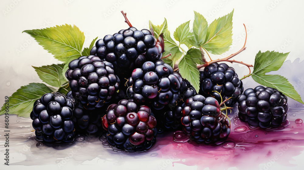 A stunning watercolor portrayal of boysenberry, showcasing its luscious