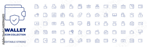 Wallet icon collection. Thin line icon. Editable stroke. Editable stroke. Wallet icons for web and mobile app.