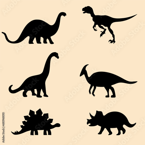 Set of black silhouettes of dinosaurs. Perfect for fabric, textile, clothing, wrapping paper, wallpaper, poster. 