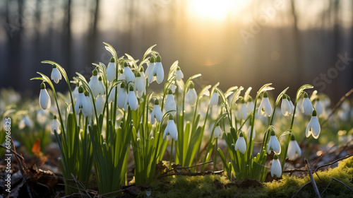 .Snowdrops in the forest.