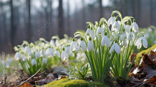 Snowdrops in the forest.