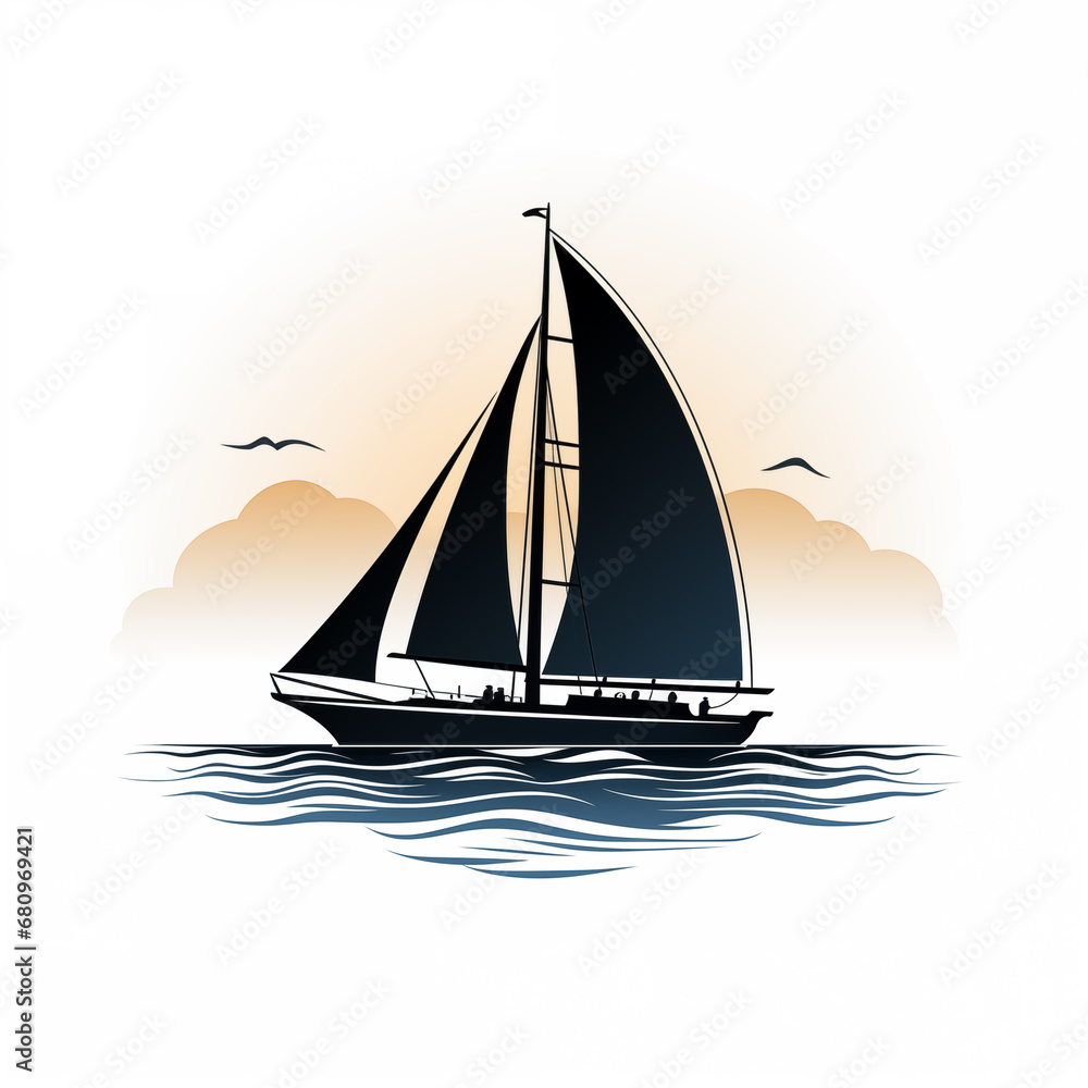 Sailboat on the sea at sunset. Vector illustration  for your design.