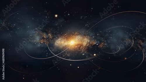 cosmic background with golden glitter dark blue sky, galaxy, universe photo