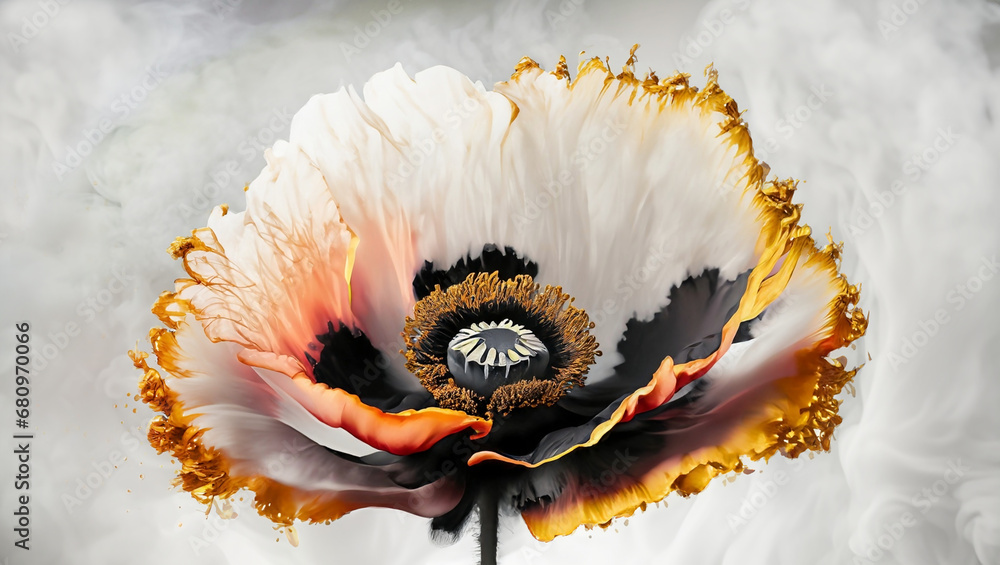 Abstrakcyjny kolorowy kwiat maku, tło kwiatowe. Generated AI - obrazy, fototapety, plakaty 