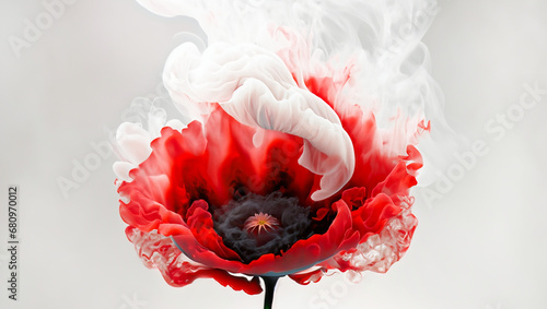 Czerwony kwiat maku, dym abstrakcja. Color explosion