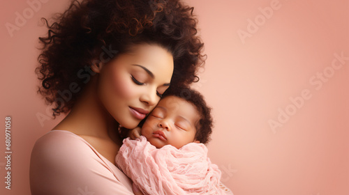 Intimate Mother-Infant Connection, Delicate Pink Ambiance